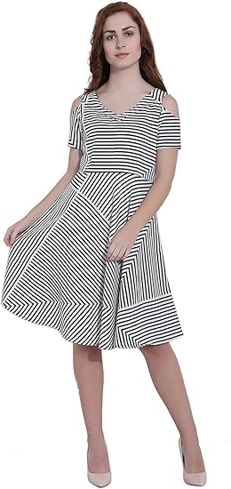 Buy Estilo Mercado Girl Women Strip Printed Polymoss One Piece Dress Knee Length At Amazon In