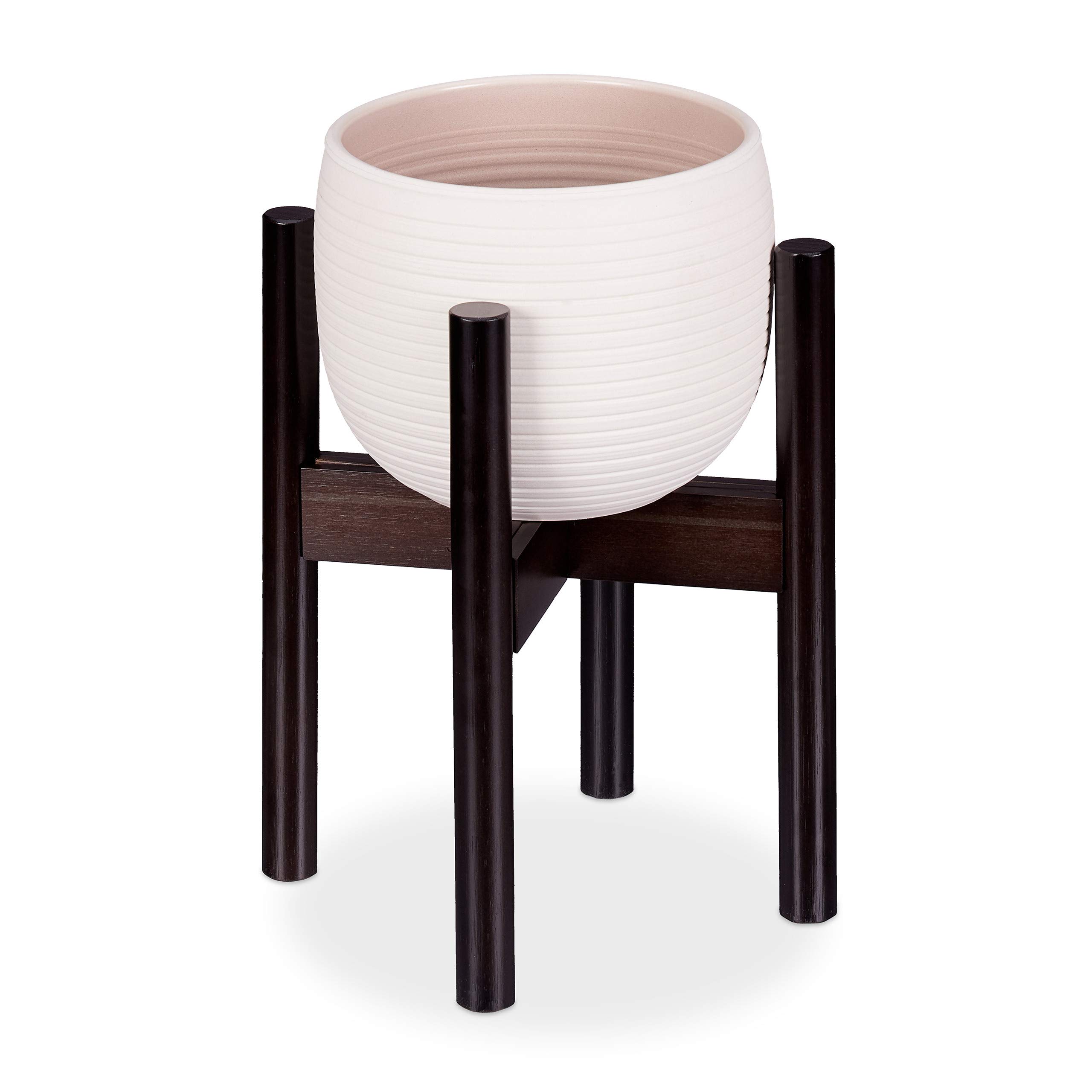 Relaxdays Bamboo Plant Stand, Adjustable, Flower Pots max. 32 cm, Pot Support, H: 35.5 cm, Brown
