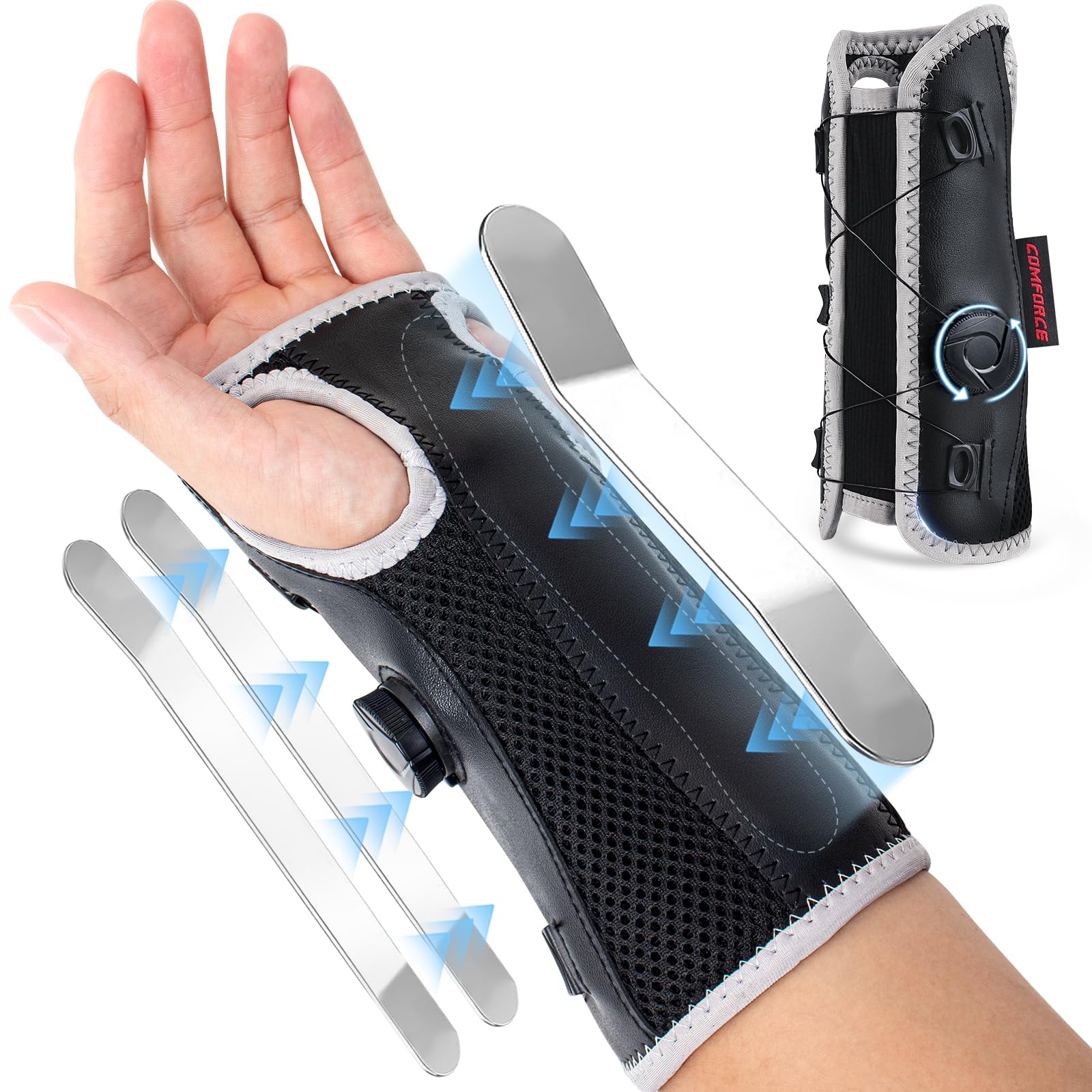 COMFORCE Carpal Tunnel Wrist Support Brace, Knob Design Wrist Support Brace with 3 Metal Stays, Hand Splint Pain Relief for Sprains and Tendonitis, Left and Right Hand (5.5-9.5 Inches)