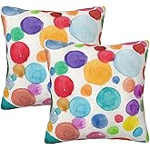 NOIRDAREL Colorful Polka Dot Pillow Covers 18x18 Inch Set of 2 Rainbow Colorful Circles Throw Pillow Cover Watercolor Circles Square Pillowcase Cushion Cases for Home Couch Bed Sofa