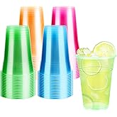 WYTAOHZL 60 Pack 16 Oz Neon Plastic Cups Glowing Plastic Neon Cups for Party Disposable Cup for Wedding Birthday and Party