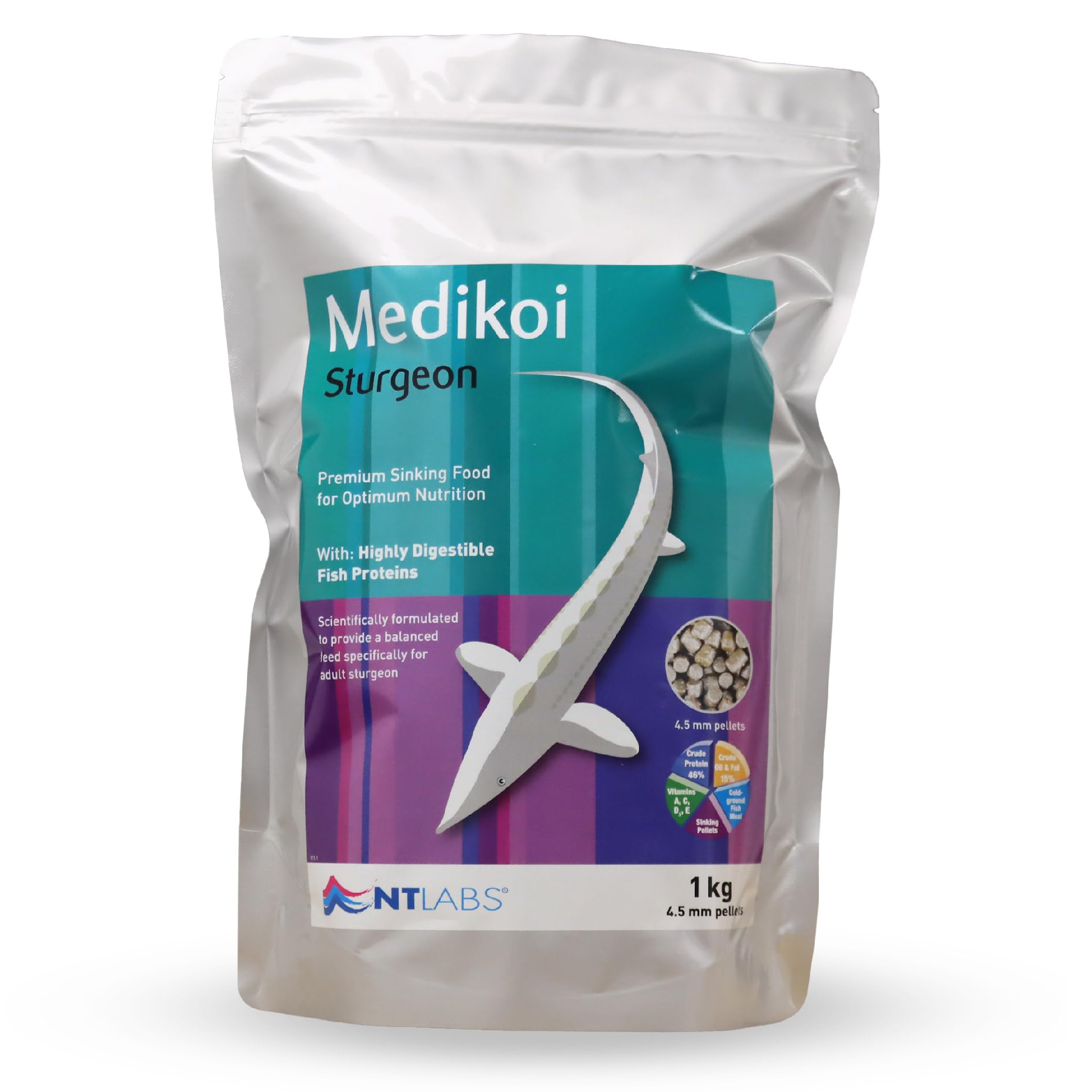 NT Labs Medikoi Sturgeon Multi-Season, Complete Feed For Sturgeon, Ideal For All Year Round Feeding, Fast Sinking Pellet, Highly Palatable Pond Fish Feed (1 kg)(4.5mm)(Standard) — image 1