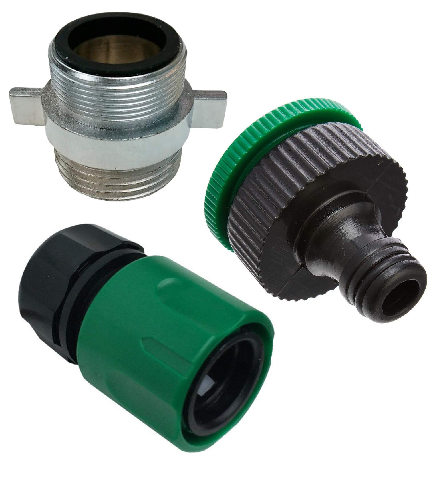 Merriway BH07184 Green (Faucet) 24mm Black Plus Tap/Hose Connectors