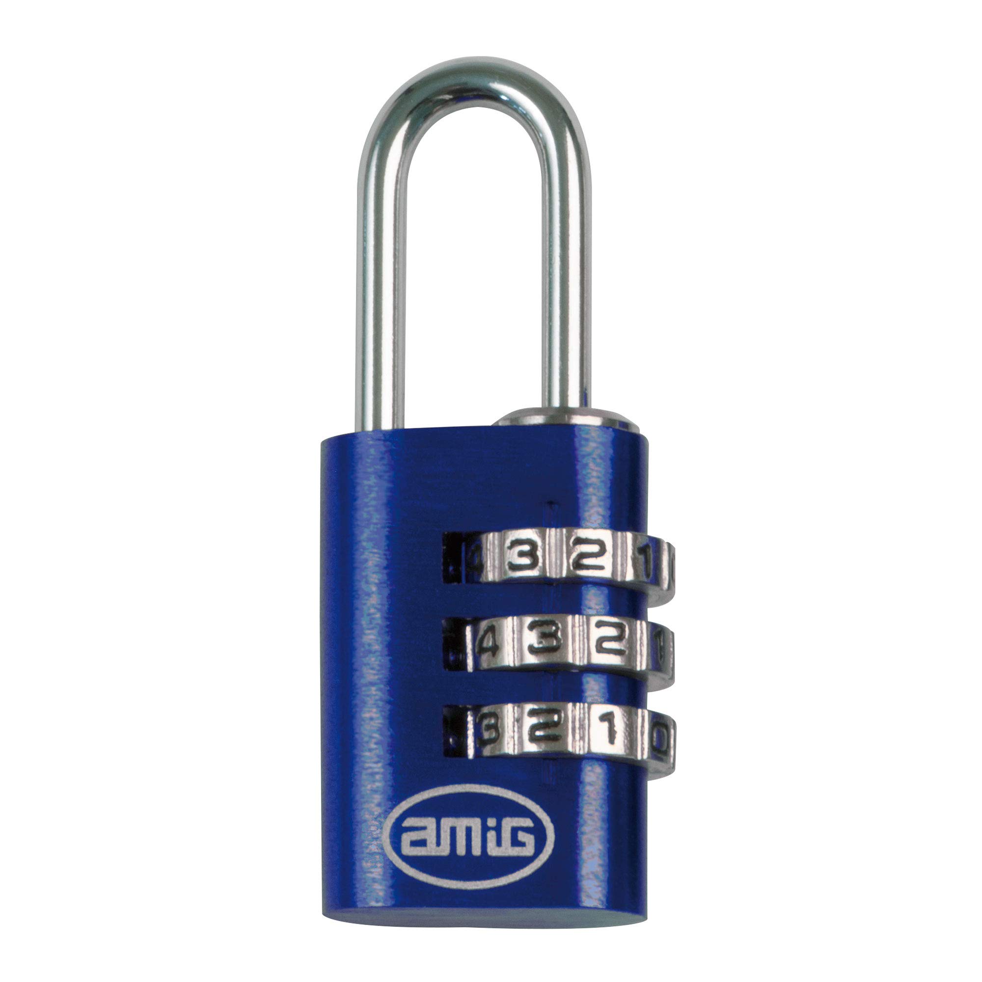 Amig - Combination Padlock | Polished Brass with Steel Arc | Waterproof & Rust-Resistant | Ideal for Lockers, Luggage, Tool Boxes | Blue, 20mm, Aluminium