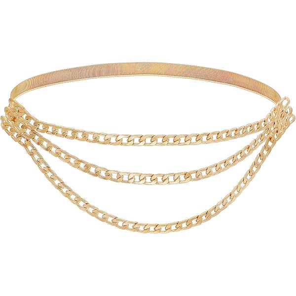 9986 2 Pieces Metal Stretch Elastic Waist Belt Skinny Thin For Women Dress LEACOOLKEY Women Metal Skinny Belt for Dress Gold Elastic  main image 4