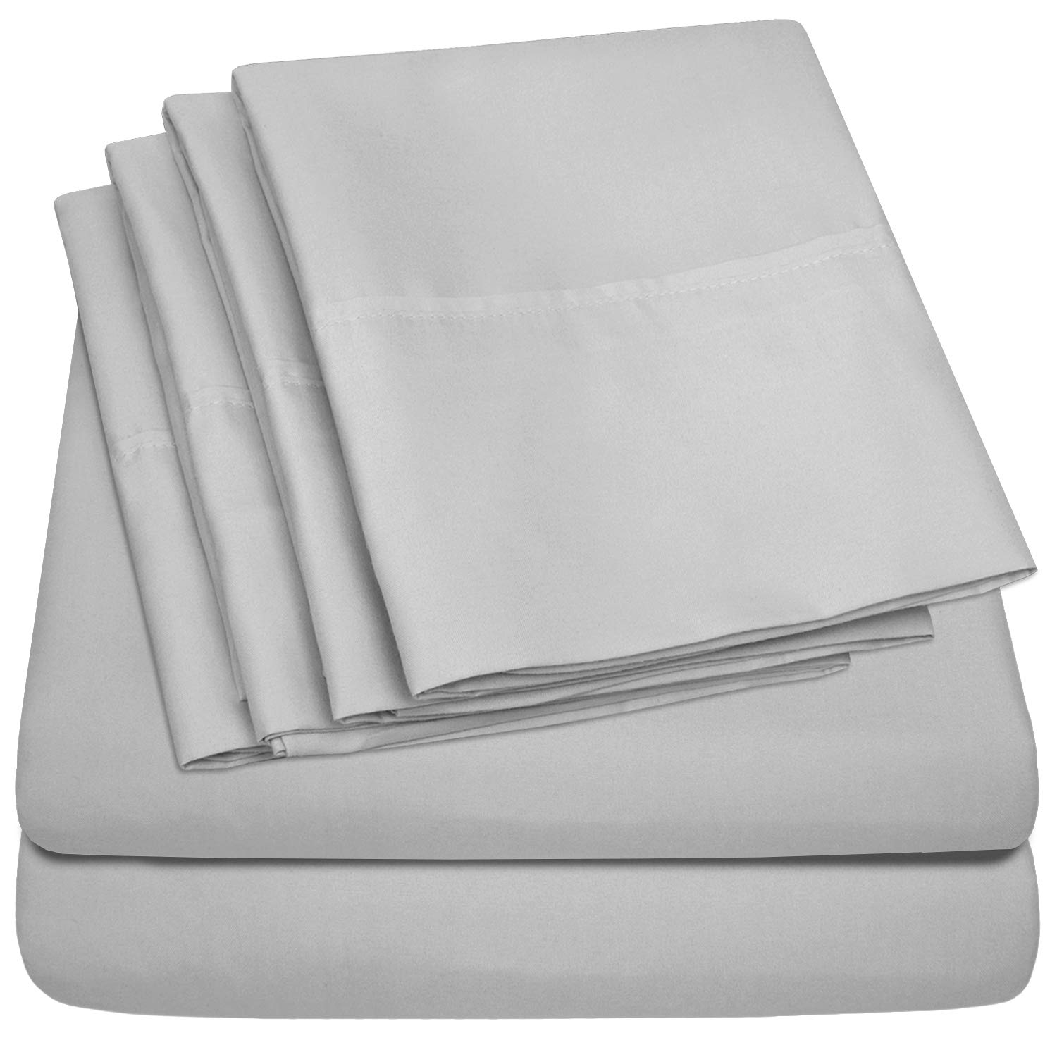 Sweet Home Collection Microfiber Deep Pocket Set-Extra Pillow Cases, Value, Silver, Short Queen