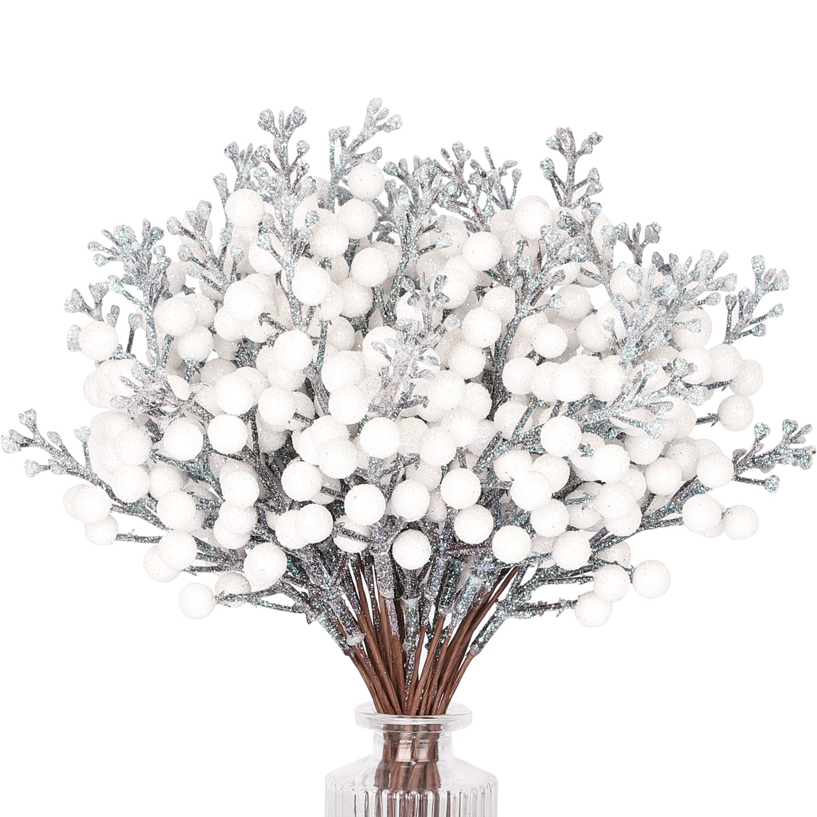 Photo 1 of HOHOTIME 36Pcs Christmas Glitter Berries Stems, 9.5 Inch Artificial Christmas Tree Picks for Christmas Tree Decorations Ornaments DIY Crafts Vases Holiday Wedding Home Xmas Decor(White)