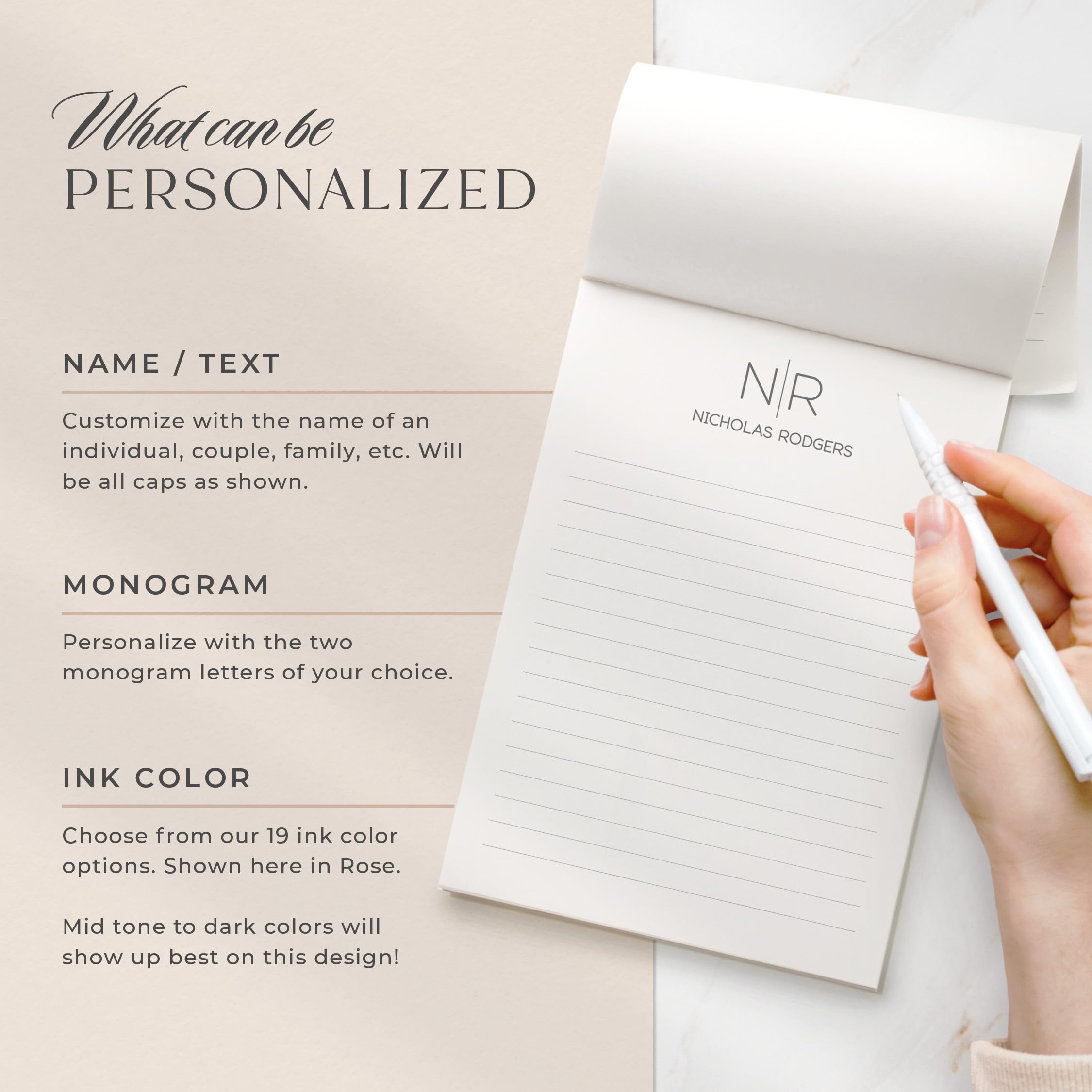 Personalized Stationery Notepads for Women & Men, 50-100 Sheets Custom Notepads Personalized with Name and Monogram Initials Custom Stationery Note Pads for Memo, To Do List -Thin Line Pad