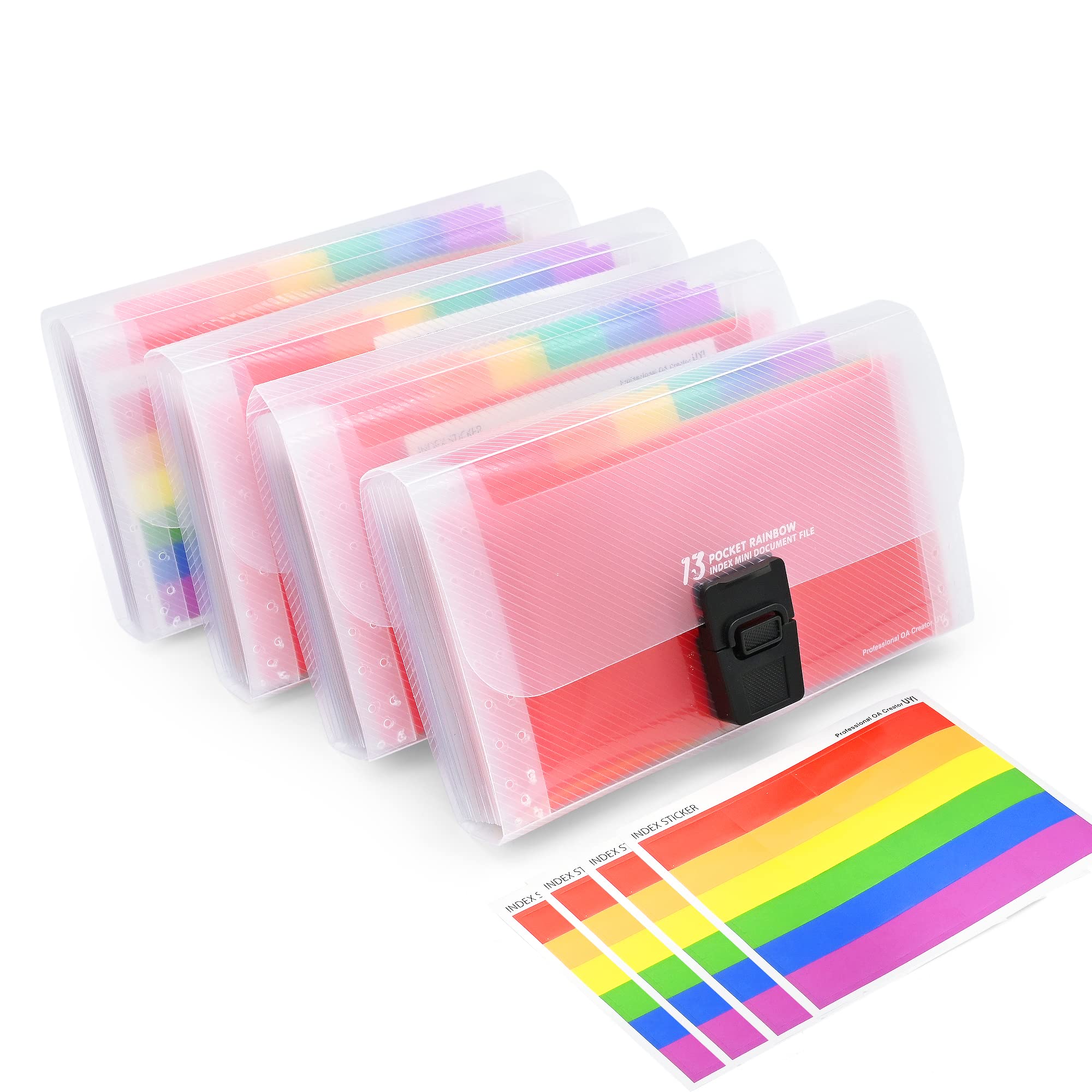 4 Pack Expanding File Folder, A6 Size 13 Pockets Portable Accordion Folder Expandable File Rainbow Document Organiser Expanding Ticket Accordion File Organiser Folder Plastic Bills Storage18x10.5x3cm