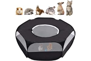 LZNDEAL Small Animal Playpen Breathable Pet Playpen Cage Tent with Zippered Cover Outdoor/Indoor Portable Fence Tent for Puppy/Kitten/Rabbits/Hamster/Chinchillas/Guinea Pig(Black)
