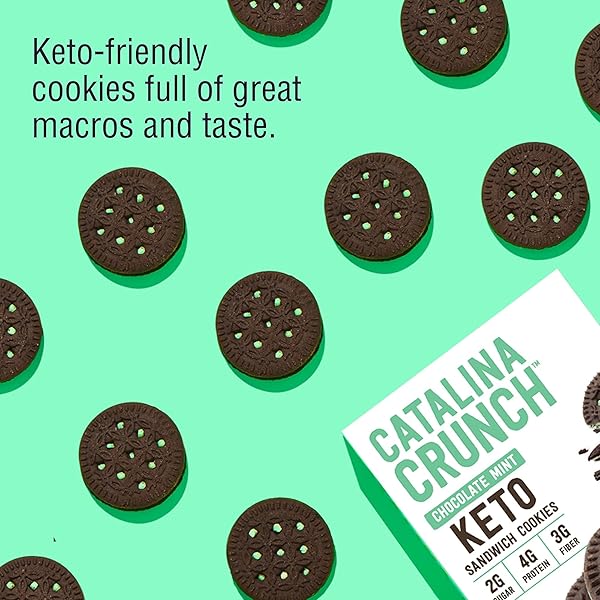 CATALINA CRUNCH CHOCOLATE MINT KETO SANDWICH COOKIES 6.8 OZ BOX | KETO SNACKS | LOW CARB, LOW SUGAR | VEGAN COOKIES, PLANT BASED PROTEIN COOKIES | KETO FRIENDLY FOODS, KETO DESSERT