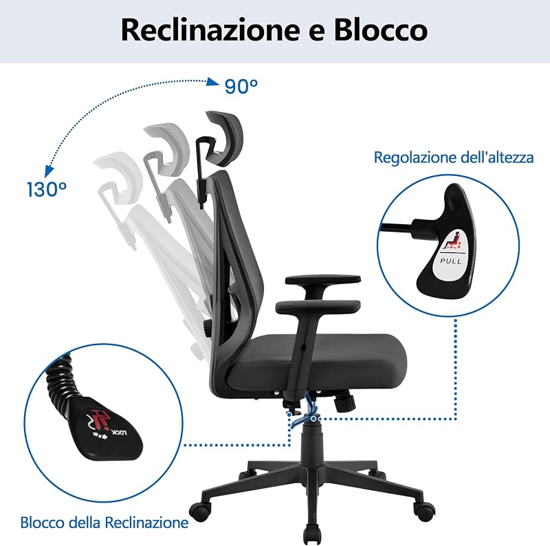 Poltrona/Sedia Ufficio Bloccabile Ergonomica Lombare Ruote Nera