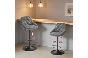 Set of 2 Adjustable Velvet Bar Stools, 360° Swivel Counter Height Bar Chairs with Ergonomic Backrest, Modern Upholstered Bar 