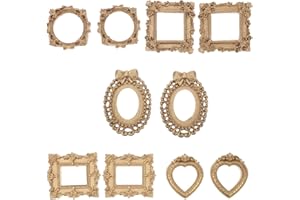 JECOMPRIS 10 Pcs Mini Gold Frames: Vintage Resin Photography Props - Ornate Wall Decor Jewelry Display (1.85-2.68 Inch)