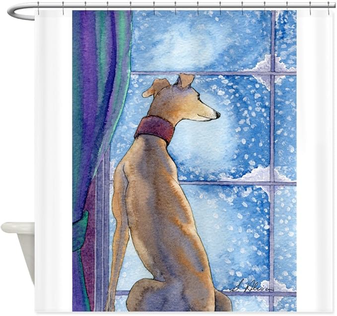 CafePress – Greyhound viendo la nieve caída – decorativo tela cortina