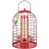 Kingsyard Metal Bird Feeder for Outdoors, Squirrel Proof Caged Tube Feeders Hanging Green, Wild Small Birds Rainproof Station for Garden Yard Seed Easy Clean,Red