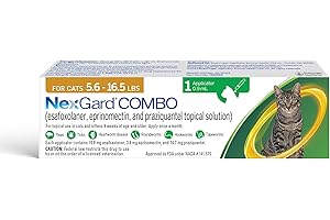 NexGard® Combo (esafoxolaner, eprinomectin, and praziquantel Topical Solution) Flea and Tick Protection Plus Heartworm Disease Preventive for Cats, 5.6-16.5 lbs. (Yellow Box) 1 Dose (1 Month Supply)