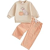 Arvbitana Toddler Baby Boy Halloween Pumpkin Smocked Outfit Long Sleeve Embroidery Sweatshirt Gingham Pants Two Piece Clothes