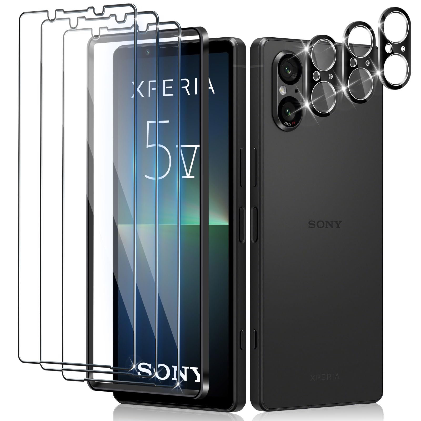 Liilaa Screen Protector for Sony Xperia 5 V for Tempered Glass, Pack of 3 Tempered Glass Screen Protector with 3 Camera Protection, 9H Tempered Glass Screen Protector Ultra Clear Protective Glass