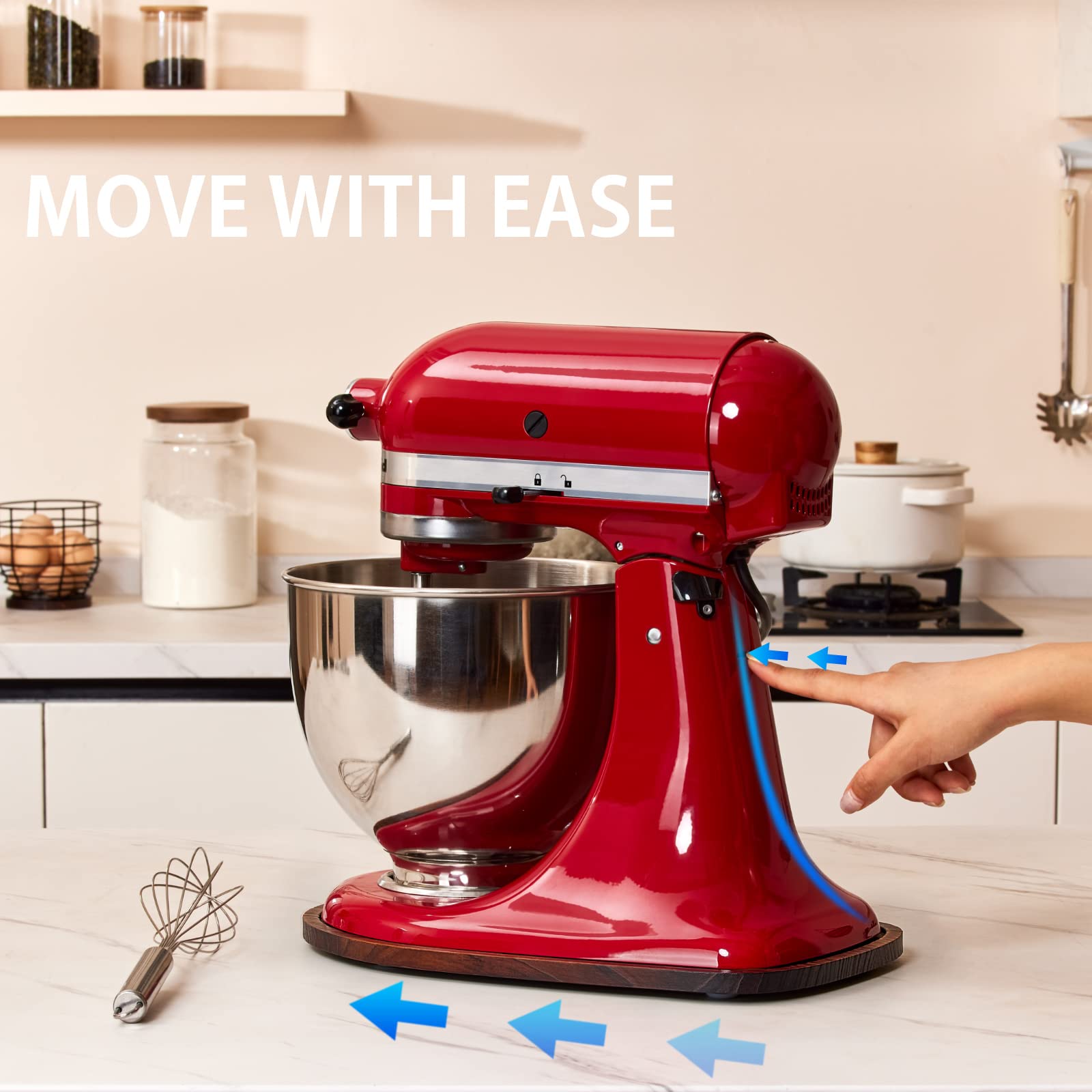 Mixer Slider Mat for Kitchen Aid Bowl Lift 4.5-5 Qt Stand Mixer Kitchenaid Mixer Accessories, Appliance Sliders for Kitchen Appliance Wood Sliding Tray for Stand Mixer