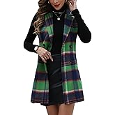 ELLEVEN Women's Tweed Plaid Long Vest, Lapel Slim Fit Sleeveless Flannel Blazer Jacket with Pockets