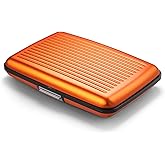ÖGON -DESIGNS- Aluminum card holder with metal lock, RFID protection against fraud and demagnetization, compact wallet, Smart Case STOCKHOLM model (Aluminum Orange)