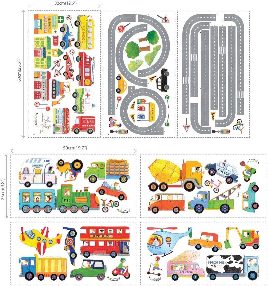 DECOWALL Kids Transport Wall Stickers - Cars Trucks Trains Road Play Wall Decals for Nursery Bedroom Playroom Decor (SG3-1404P1405) - Image 5