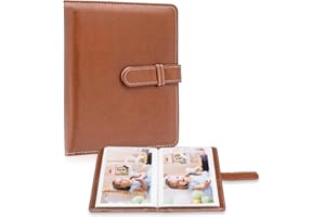 HEAROO Photo Album 4x6 Photos - 68 Pockets Small Mini Capacity Premium Vegan Leather Cover Case, Portable Wallet Photo Book for Boys Girls Birthday Wedding (Brown)