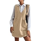 Biffxeu Women's V Neck Sleeveless Sweater Dress Long Knit Vest Oversized Casual Pullover Sweater Knit Dress with Pockets