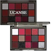 UCANBE Red Eyeshadow Makeup Palette, 15 Colors Burgunry Gray Silver Shimmer Matte Glitter Metallic Eye Shadow Pallet, Pigmented Make Up Kit for Halloween Parties Christmas Joker Vampire Clown