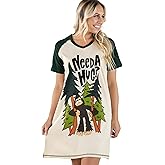 Lazy One Women's Nightgown, Funny V-Neck Sleep Shirt for Women, Bear & Moose Pajama Shirts