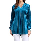 Seta T Women's Velvet Top V Neck Long Sleeves Solid Casual Tunic Blouse Loose T-Shirt