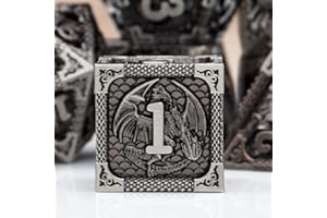 PJOY Metal DND Dice Set Antique Silver Dragon Scale D&D Polyhedral Dice with Dice Case for Dungeons and Dragons TTRPG Gifts