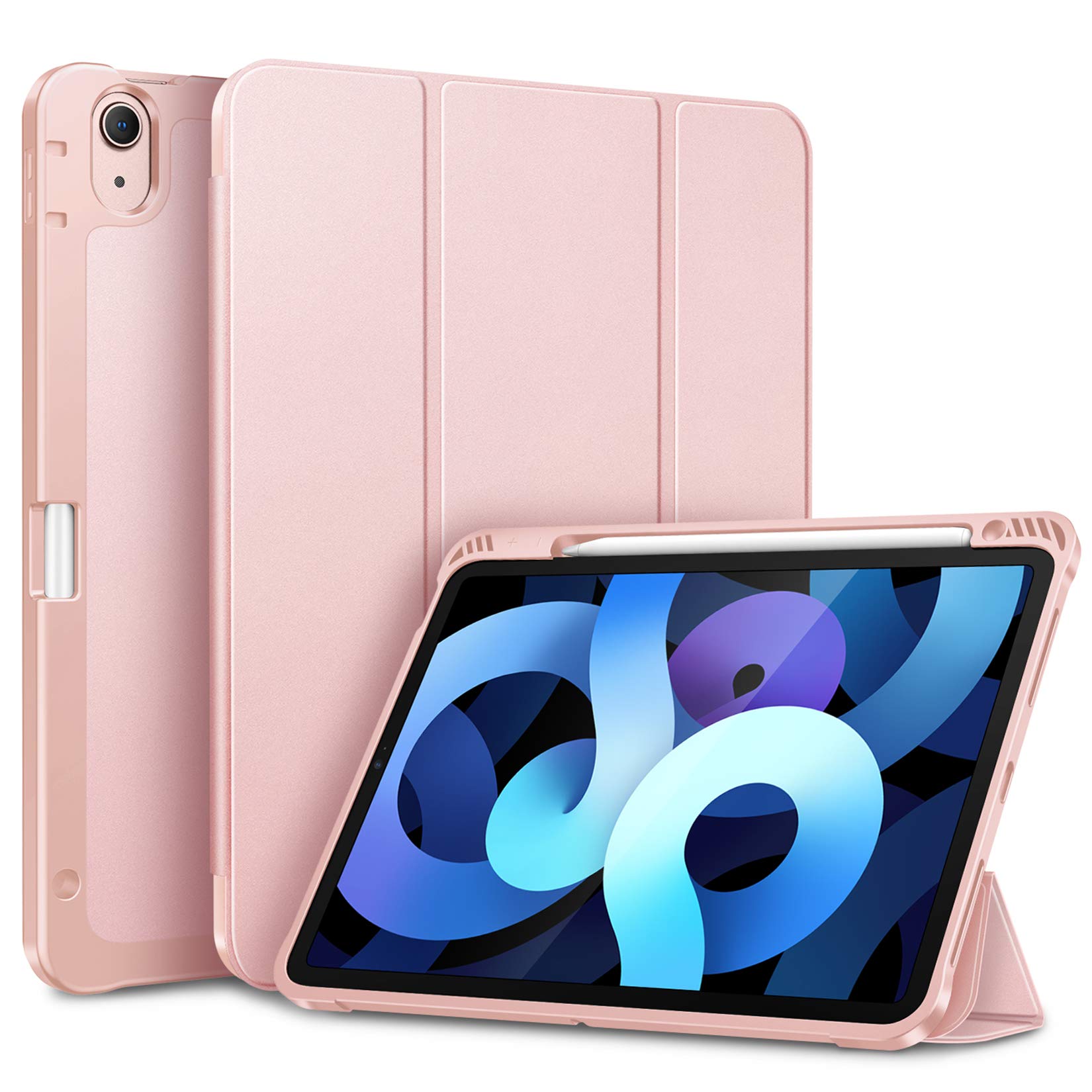 FINTIE TPU Case for iPad 11-inch M4 (2026)/M3 (2025)/M2 (2024), iPad Air 5th/4th Generation (2022/2020)- [Built-in Pencil Holder] Shockproof Soft TPU Back Cover, Auto Wake/Sleep, Rose Gold