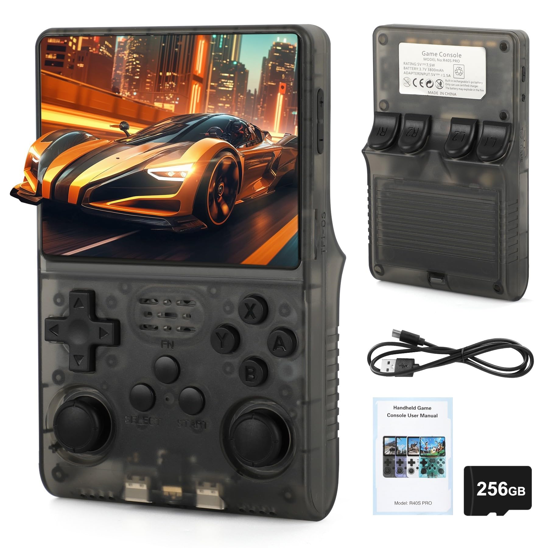 Photo 1 of R40S Pro Handheld Retro Gaming Console – 256GB Storage, 3800mAh Battery, 3.5" Full-Lamination IPS Screen, 20+ Emulators, Preloaded 30,000 Games, WiFi Multiplayer Support (Gray)