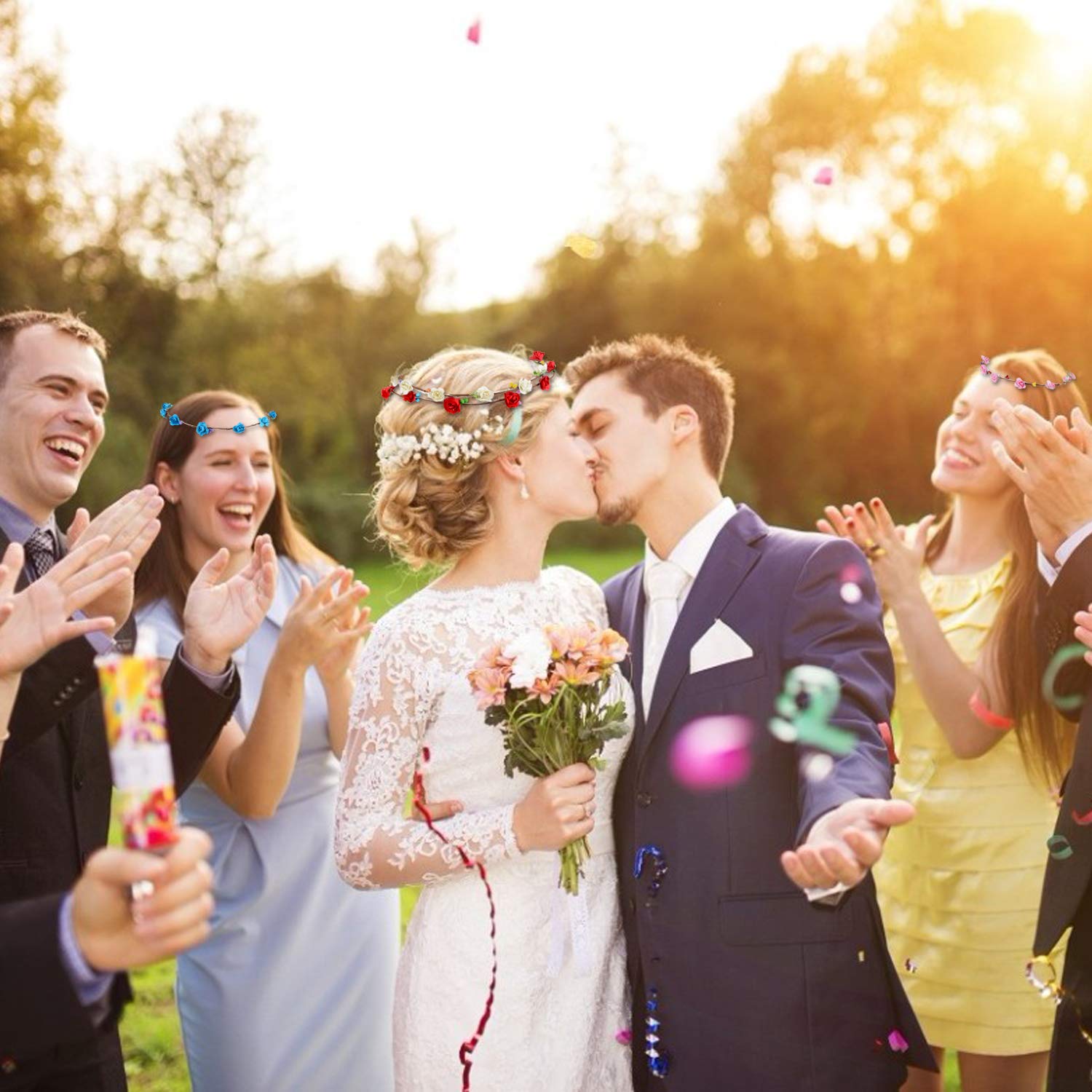 Ghirlanda Fiori LED, Joyibay 10 Pezzi Fascia Fiori Ghirlanda Corona Fiori per Ragazze Ghirlanda Floreale con 3 Diverse Modalità LED, Copricapo per Festa di Nozze