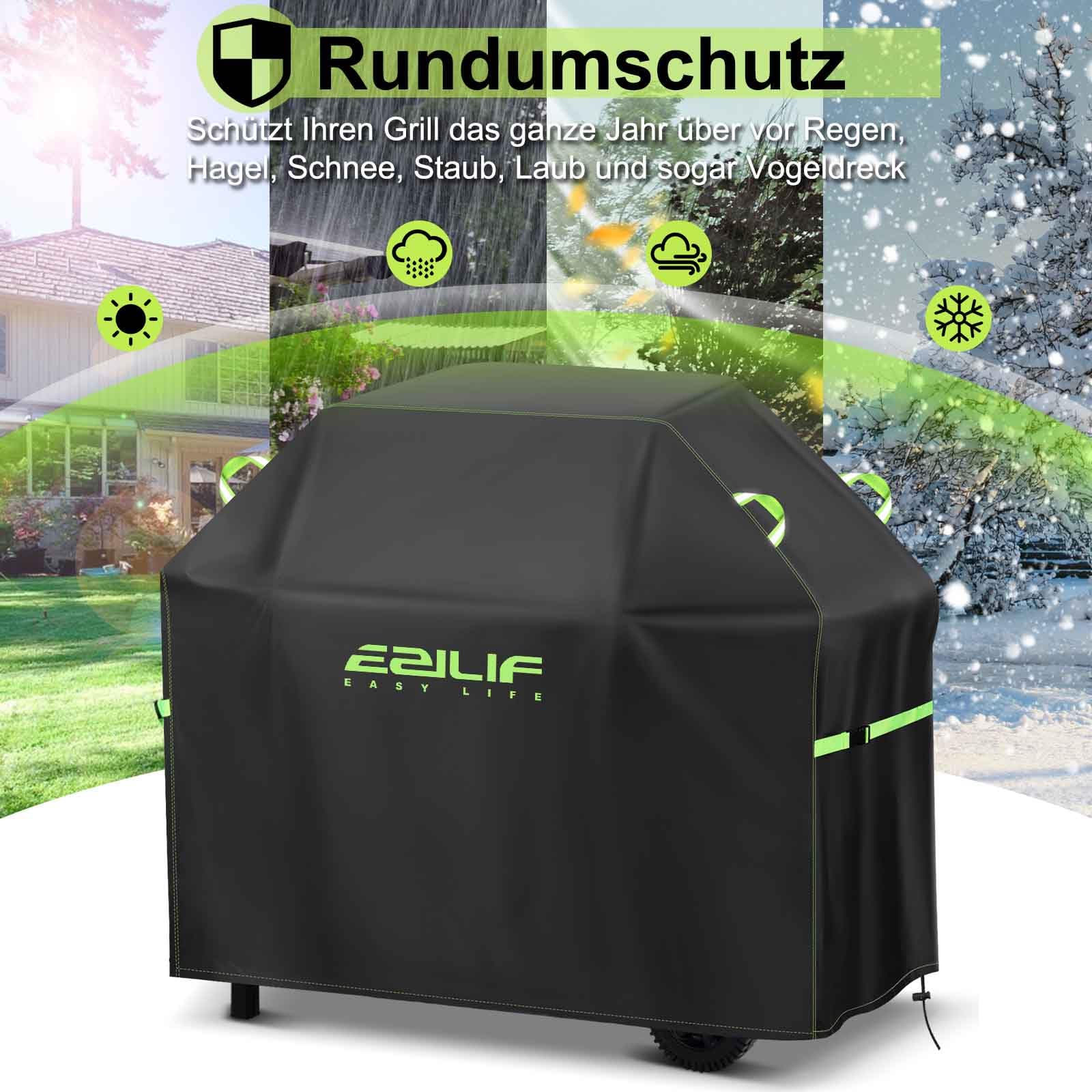 Ezilif Grillabdeckung Wetterfest 145x60x120cm Grill Abdeckung 420D Oxford-Gewebe Wasserdicht Reißfest, Schutz Grill vor Rost und Schimmel, Grill Abdeckhaube für Weber/Enders/Char Broil/Napoleon/Rösle 7