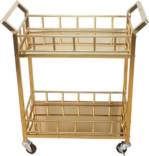QWERTY 2layer Stainless Steel Tea Trolley Serving Trolleys Rolling