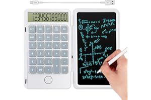 Hion Calculators,12-Digit Large Display Rechargeable Pocket Office Desktop Calculator with Erasable Wiriting Tablet,Mute Basic Desk Calculators with Doodle Pad for Student Home School,White