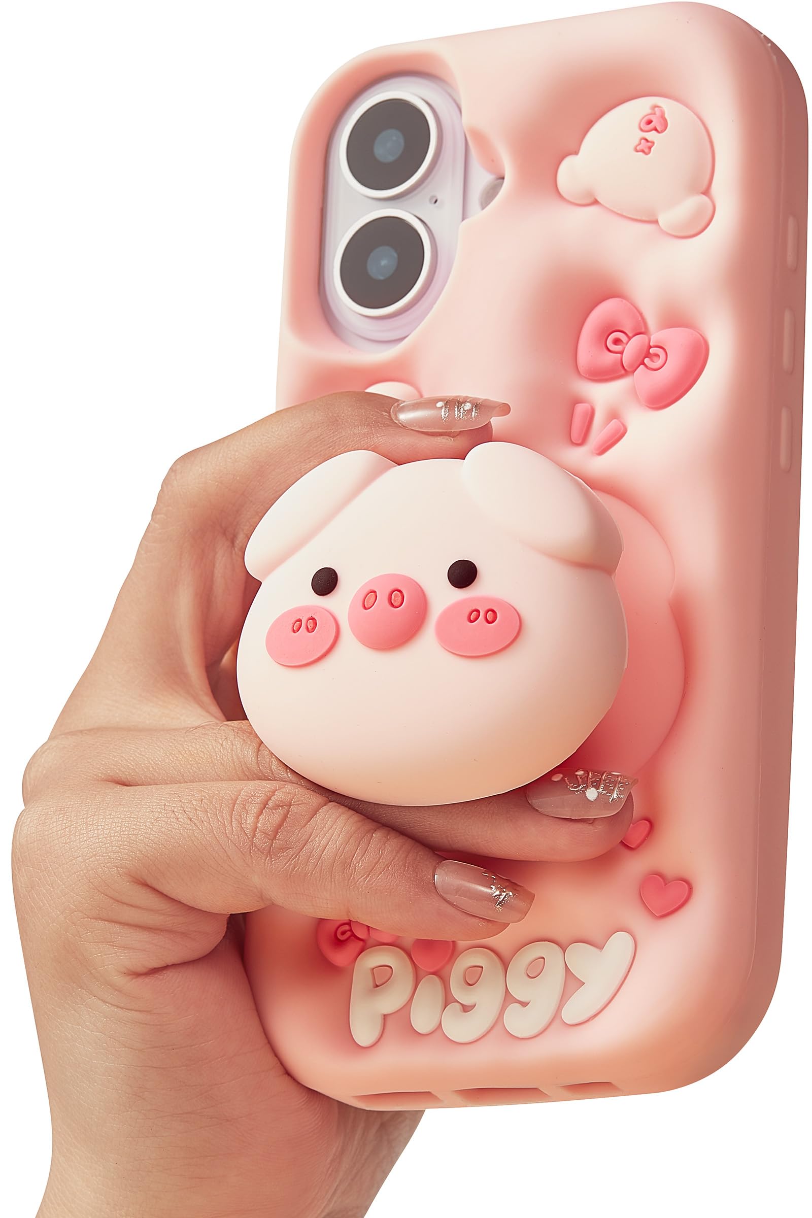TUFTA Kawaii 3D Pig Pop-Up Stand and Grip Phone Case for iPhone 16 Plus, Cute Cartoon Animal Phone Cover for Girls, Boys, Kids, Teens, and Womens Pink
