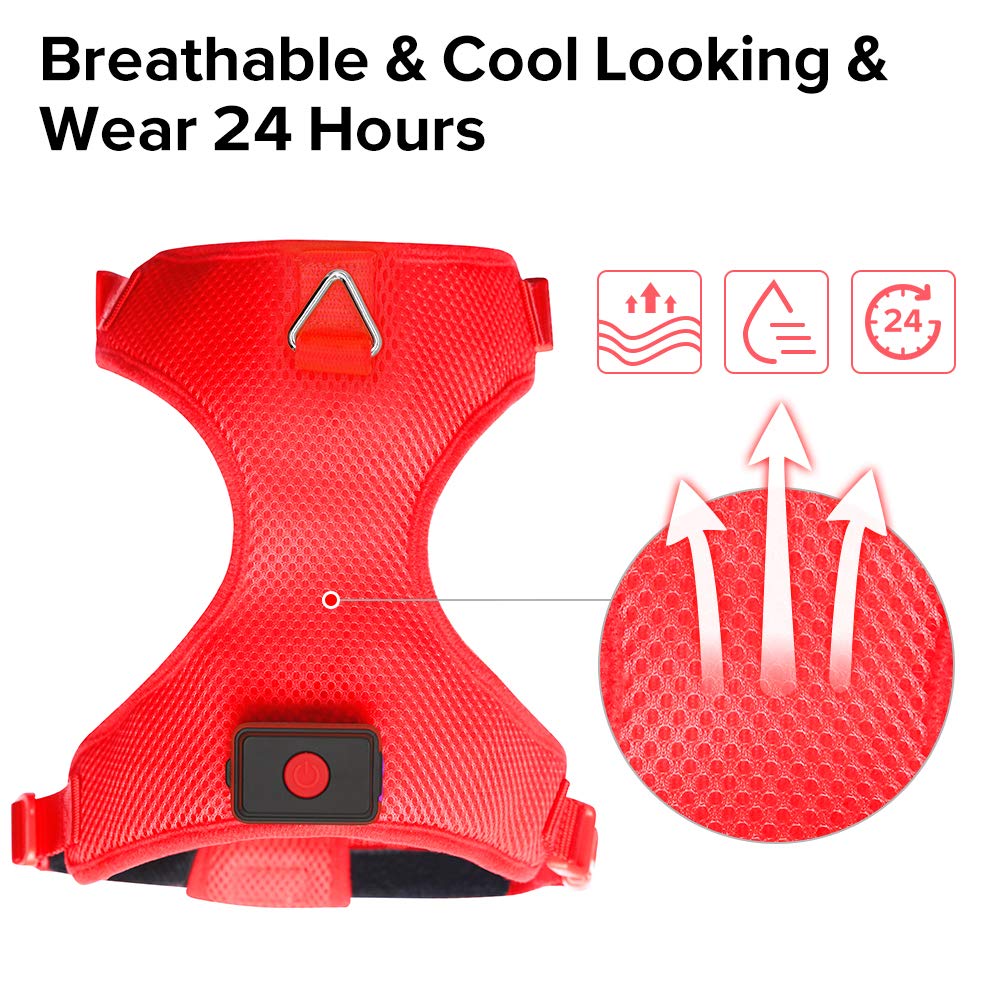 Domi Dog Harness, USB Rechargeable Pet Harness, Comfortable Padded Dog Accessory, No Pull Dog Vest Harness Suit for Small/Medium/Large Dog (S [Neck: 12”- 16”1/2”; Chest Girth: 17”- 25”], Red)
