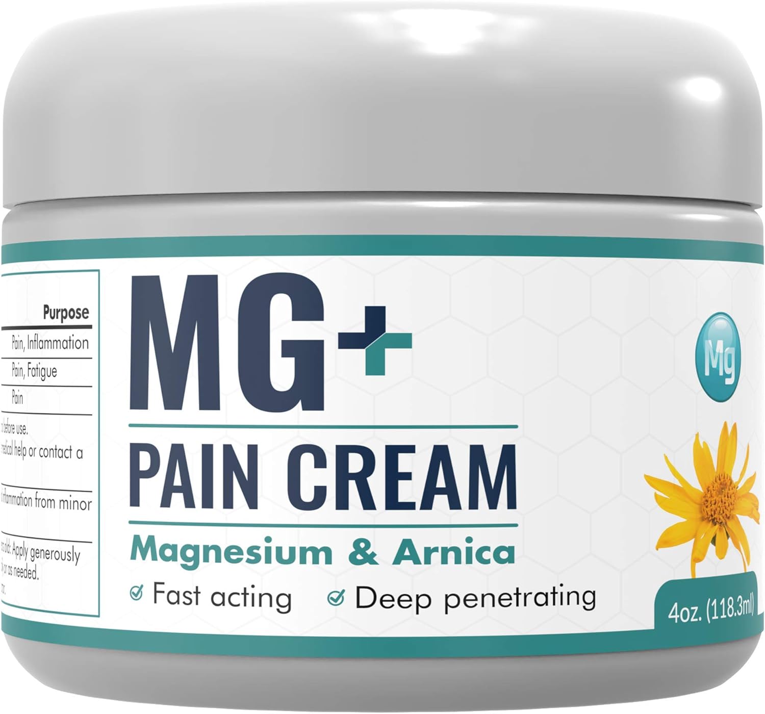 Mars Wellness MG+ Pain Cream - Extra Strength Magnesium and Arnica Cream - 4 OZ Tub - Sore Legs and Joints, Leg Cramps, Sports and Arthritis Pain Rub