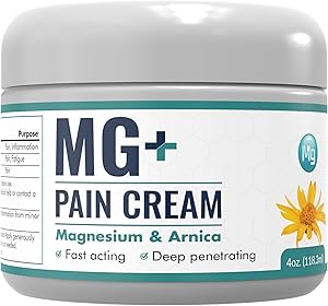 Mars Wellness MG+ Pain Cream - Extra Strength Magnesium and Arnica Cream - 4 OZ Tub - Sore Legs and Joints, Leg Cramps, Sports and Arthritis Pain Rub