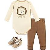 Hudson Baby Unisex Baby Cotton Bodysuit, Pant and Shoe Set, Brave Lion, 0-3 Months