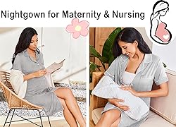 Ekouaer Notch Collar Nightshirt for Women Button
