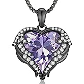 CDE Valentines Day Gifts for Women Angel Wings Necklace for Women with Birthstone, Love Heart Silver Tone/Gold Tone Pendant, Ideal Anniversary or Birthday Jewelry Gifts for Wife Girlfriend Her