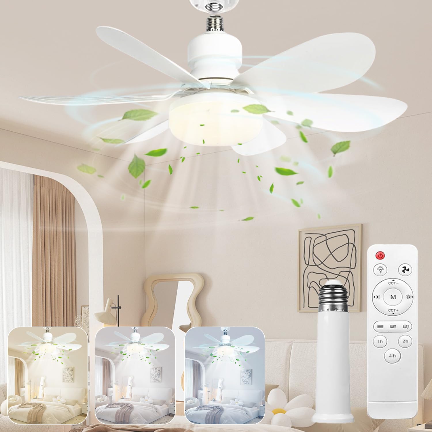 Photo 1 of Hqyib Socket Fan Light with Remote - 20.5'' Ceiling Fan Lights, 2000 Lumens, 3 Colors 3000K-6500K, Easy-to-Install E26 Base Screw for Bedroom, Living Room, Kitchen and Garage Lighting