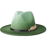 Gossifan Women Gradient Color Fedora Wide Brim Felt Panama Hat with Belt Buckle
