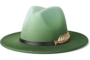 Gossifan Women Gradient Color Fedora Wide Brim Felt Panama Hat with Belt Buckle