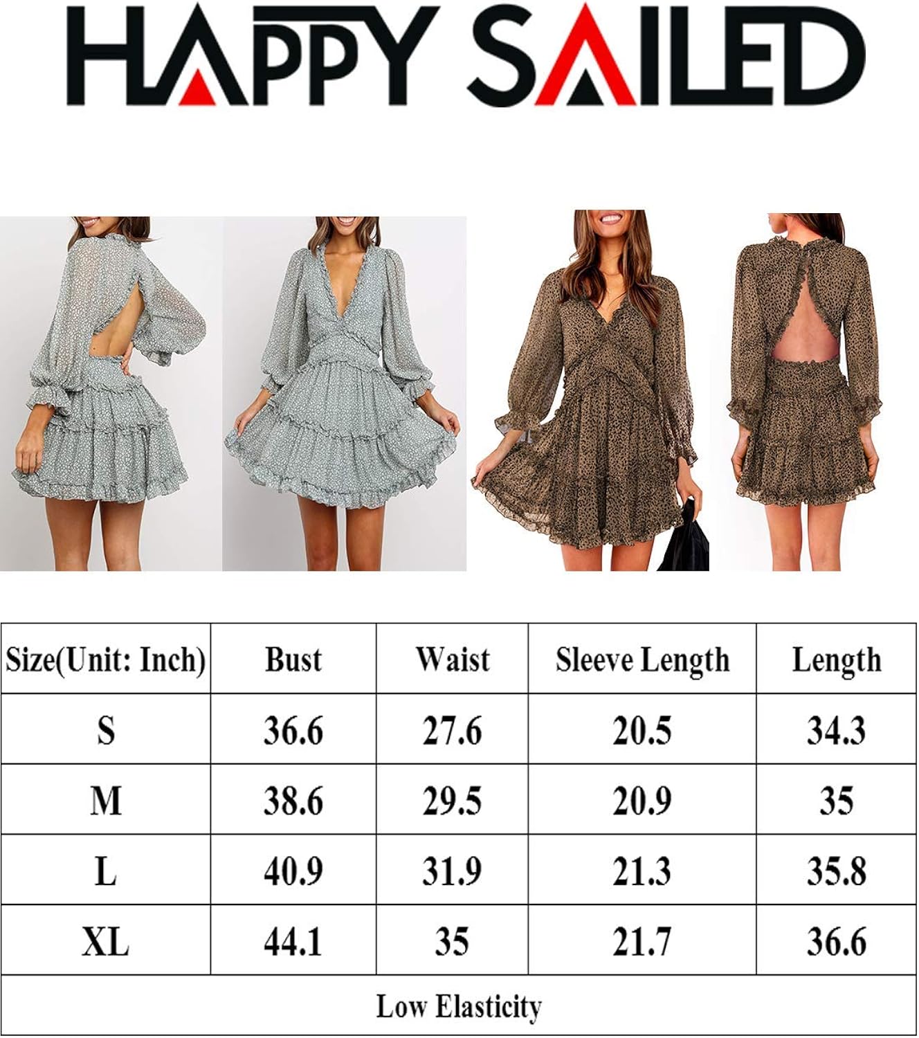 Happy Sailed Women Long Sleeve Ruffle Layer Backless Swing Mini Dresses: Clothing